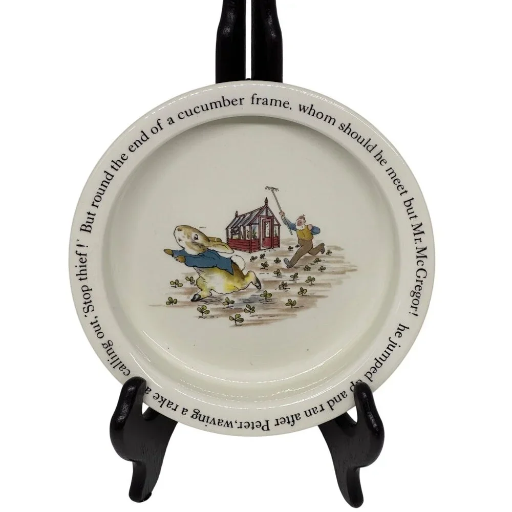 Vintage Wedgwood Peter Rabbit Mr. McGregor Porridge Bowl Nursery Plate 6.5x1.25